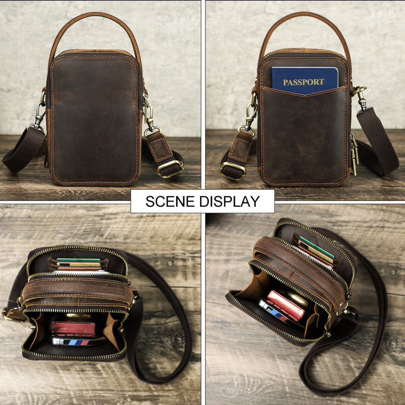 Men's Casual Leather Messenger Bag - Retro Crazy Horse Leather Shoulder Design - ArtOm_farm™ LEATHER