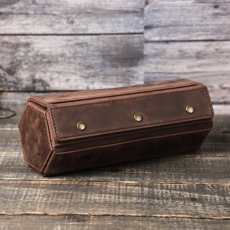 Retro Leather Watch Storage Box - Crazy Horse Leather Three Packs Detachable Portable Diamond Design - ArtOm_farm™ LEATHER 