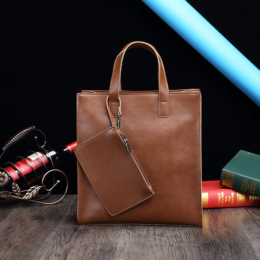 Men's Retro Leather Tote Bag - Crazy Horse PU Leather Design - ArtOm_farm™ LEATHER