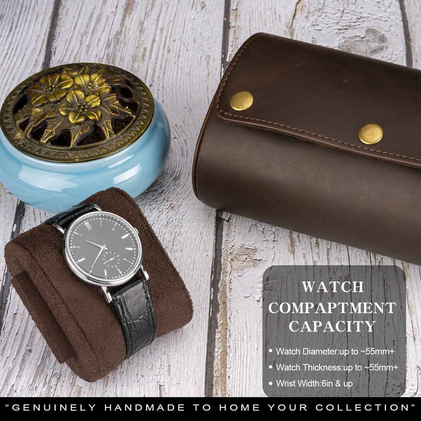 Vintage Leather Watch Storage Box - Crazy Horse Design for Timeless Elegance