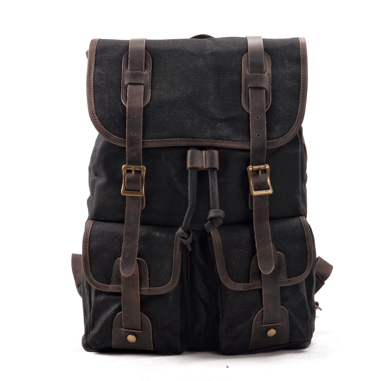 Travel Backpack Leather with Canvas Stitching and Crazy Horse Leather - ArtOm_farm™ LEATHER 