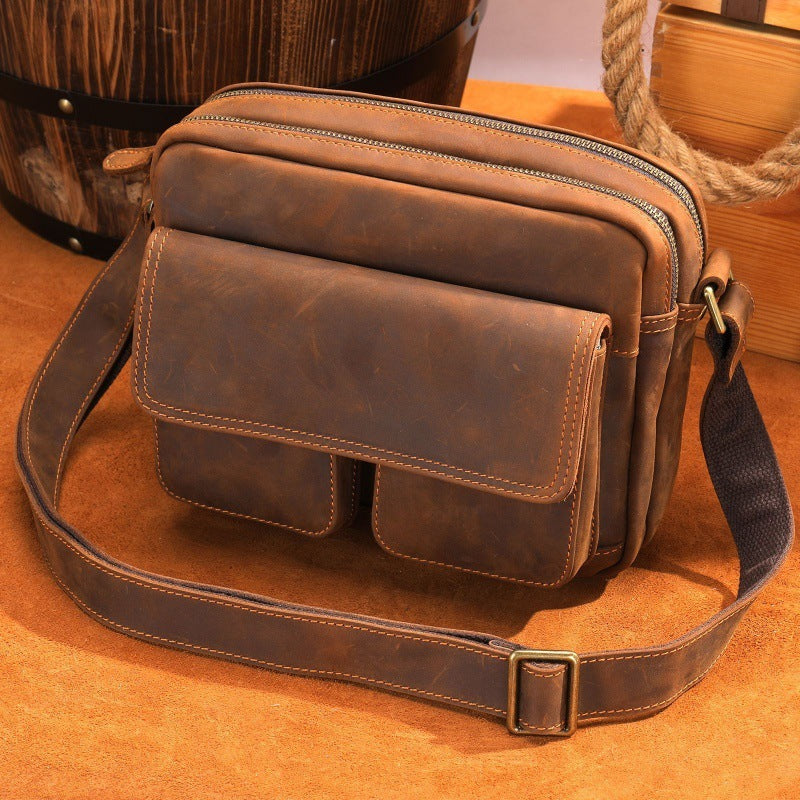 Vintage Leather Messenger Bag – Handmade Crazy Horse Leather Design - ArtOm_farm™ LEATHER 