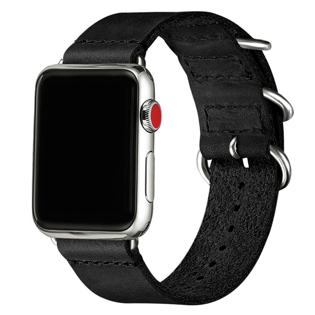 Black Apple Watch with a silver case on a white background