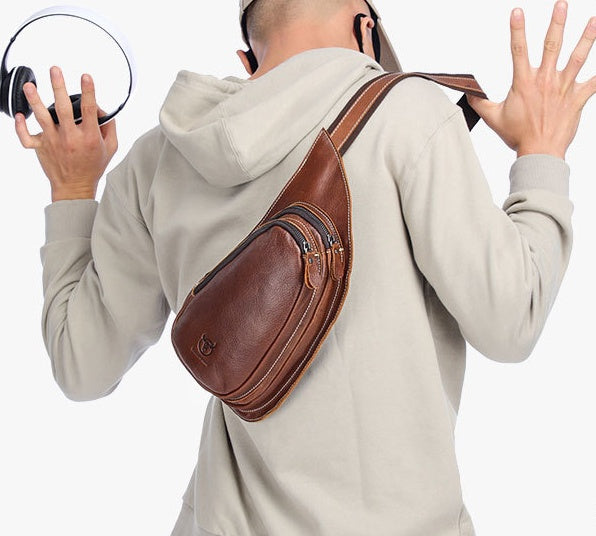 Leather Goods Crazy Horse Leather Chest Bag for Men - Genuine Leather Design - ArtOm_farm™ LEATHER 