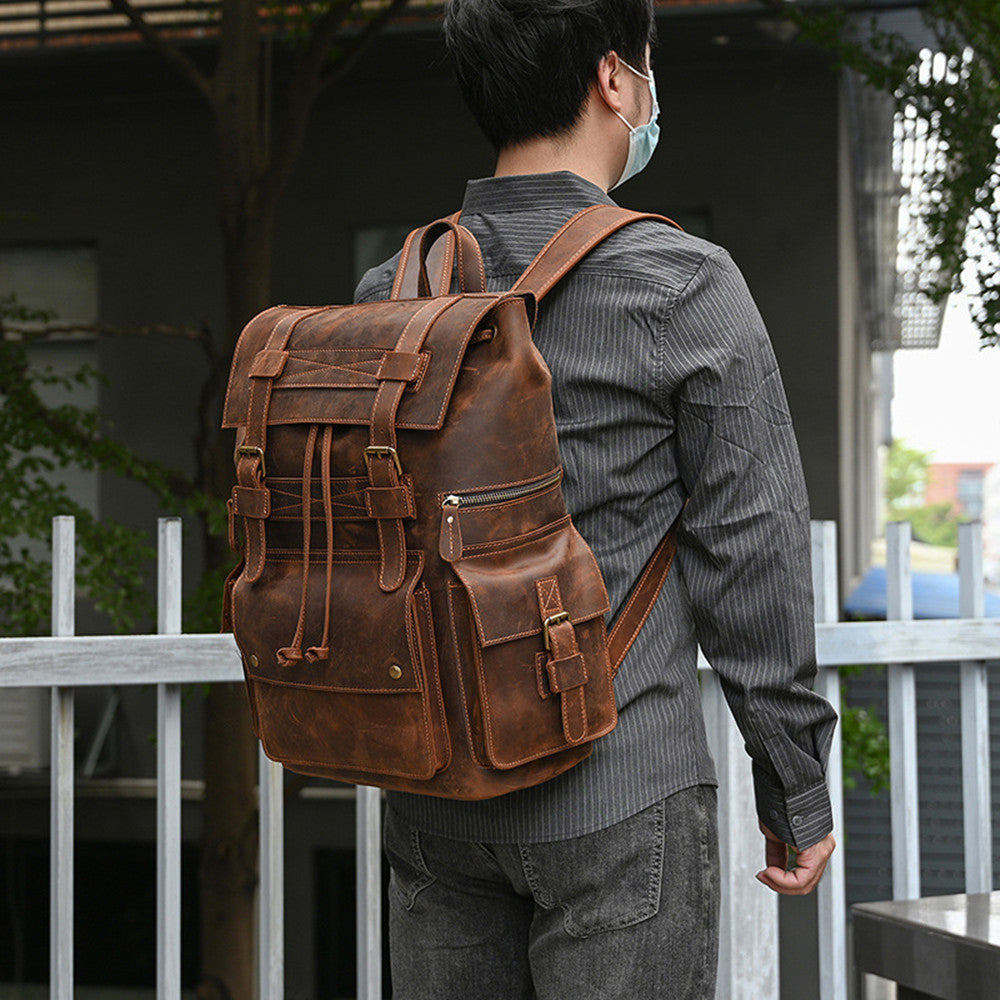 Leather Vintage Backpack - Large Capacity Crazy Horse Design - ArtOm_farm™ LEATHER