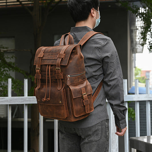 Leather Vintage Backpack - Large Capacity Crazy Horse Design - ArtOm_farm™ LEATHER