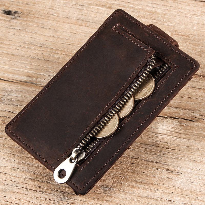Crazy Horse Leather Coin Purse with Automatic Anti-Theft Zipper Buckle - ArtOm_farm™ LEATHER 