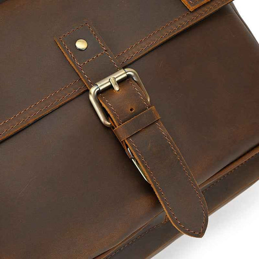 Men's Retro Leather Backpack in Genuine Crazy Horse Leather for School and Travel
