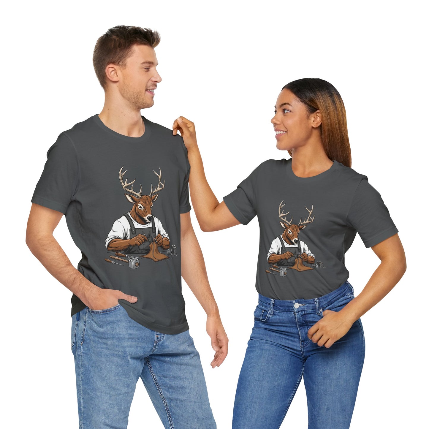 Artisan Deer Graphic Tee for Nature Lovers - Cute Animal Shirt, Unisex Casual Wear, Perfect Handyman Gift - ArtOm_farm™ LEATHER 