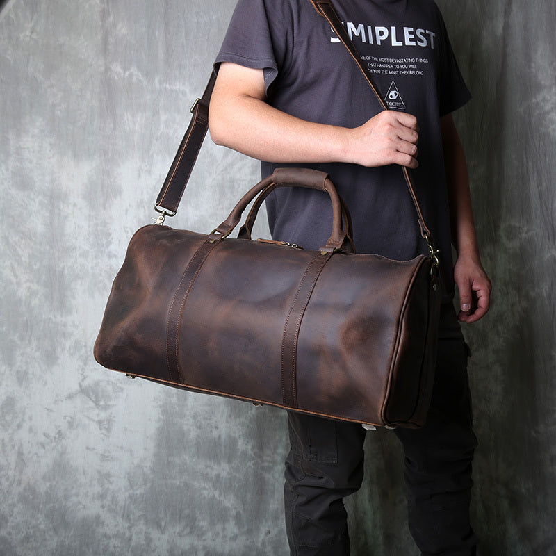 Retro Leather Travel Bag - Crazy Horse Leather Wear Trolley Case for Large Capacity Travel - ArtOm_farm™ LEATHER