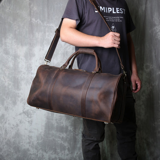Retro Leather Travel Bag - Crazy Horse Leather Wear Trolley Case for Large Capacity Travel - ArtOm_farm™ LEATHER