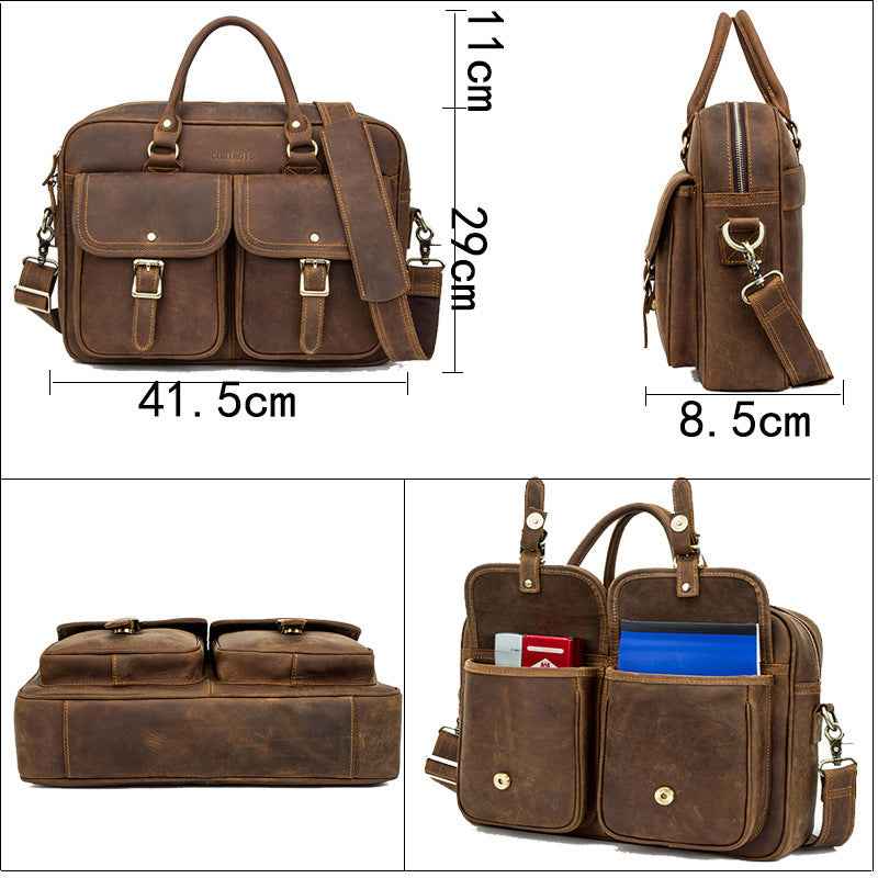 Retro Cowhide Leather Travel Bag - Large Capacity Crazy Horse Design