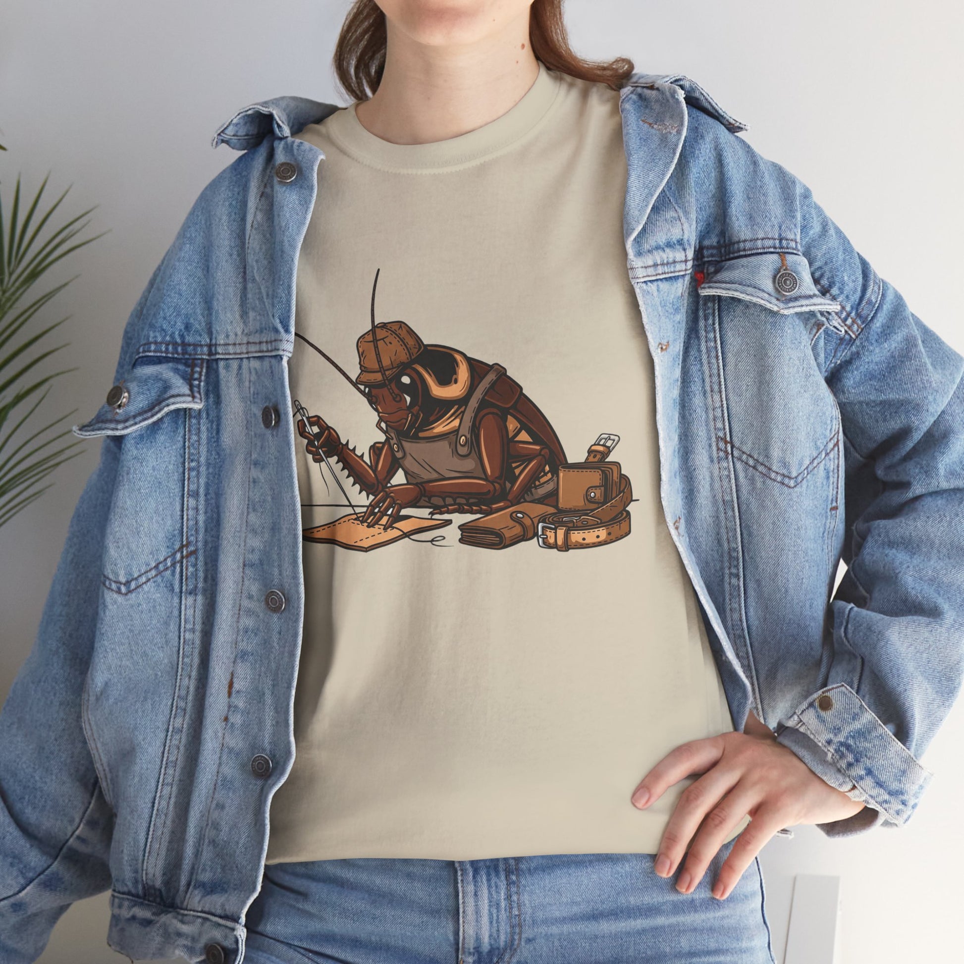 Creative Fishing Tee - Eco-Friendly Fishing Shirt with Cartoon Crab Design, Perfect Gift for Fisherman, Unisex Heavy Cotton Tee - ArtOm_farm™ LEATHER 
