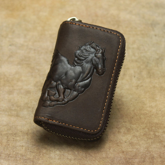 Zodiac Horse Key Case - Stylish and Unique Accessory for Astrology Lovers - ArtOm_farm™ LEATHER 