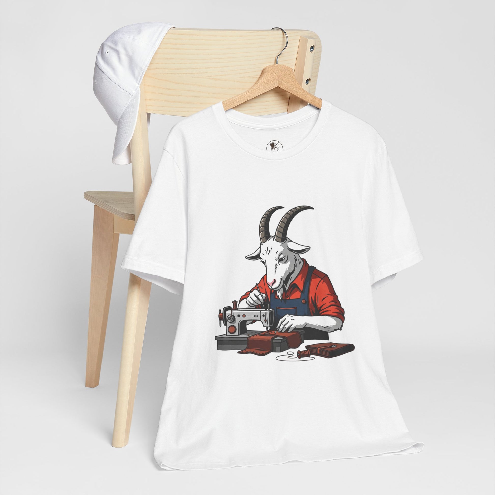 Creative Goat Tailor Tee - Funny Graphic Shirt for Crafters and Art Lovers, Unique Quirky Gift for Casual Wear - ArtOm_farm™ LEATHER