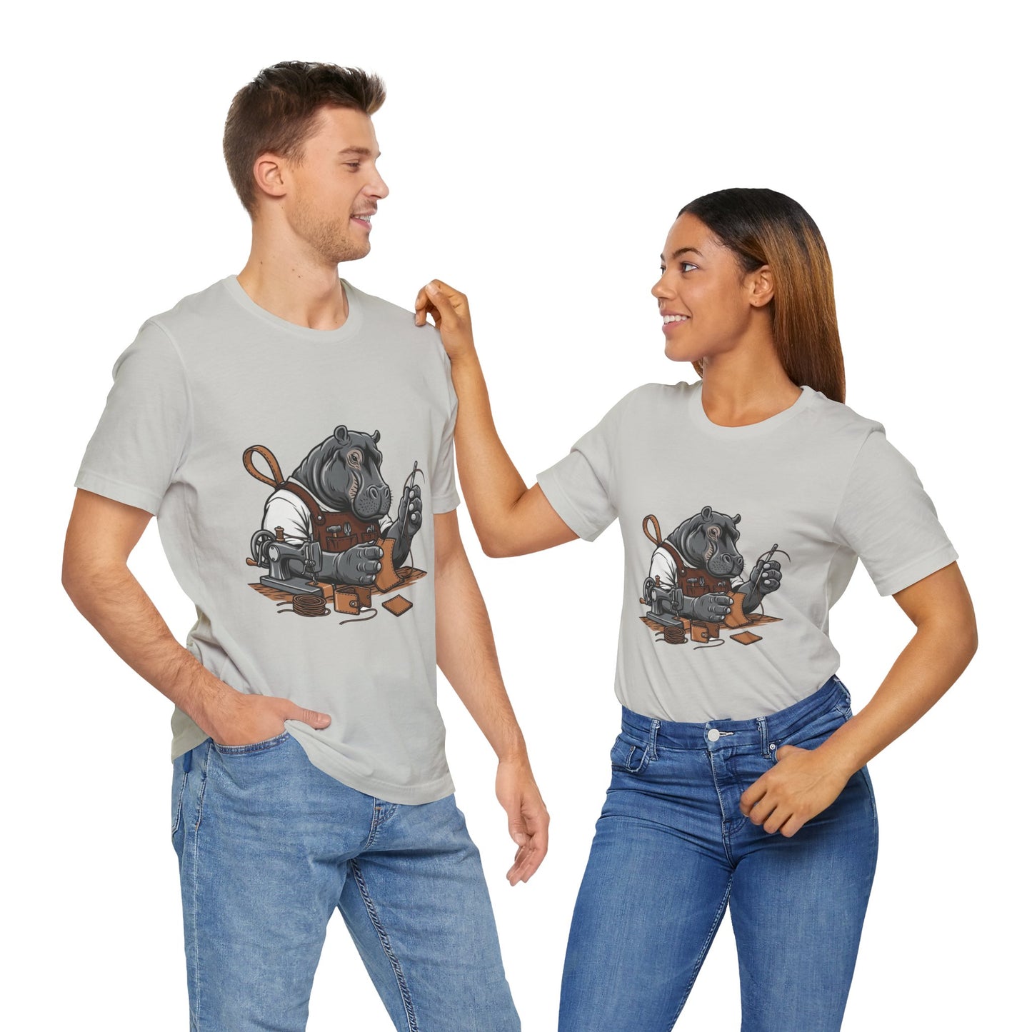 Hippo Sewing T-Shirt - Unique Unisex Tee for Crafters, Fun Animal Lover Shirt, Perfect Birthday Gift - ArtOm_farm™ LEATHER 