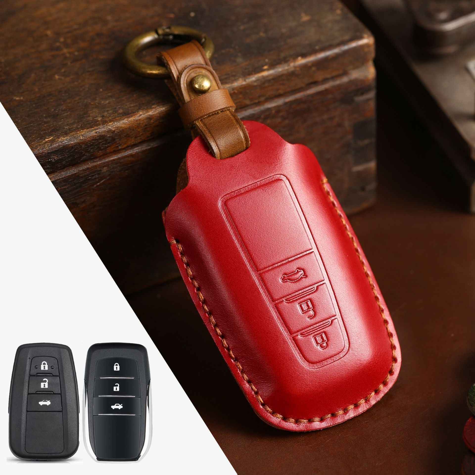 Leather Car Key Case - Crazy Horse Genuine Leather Key Holder Cover for Car Remote