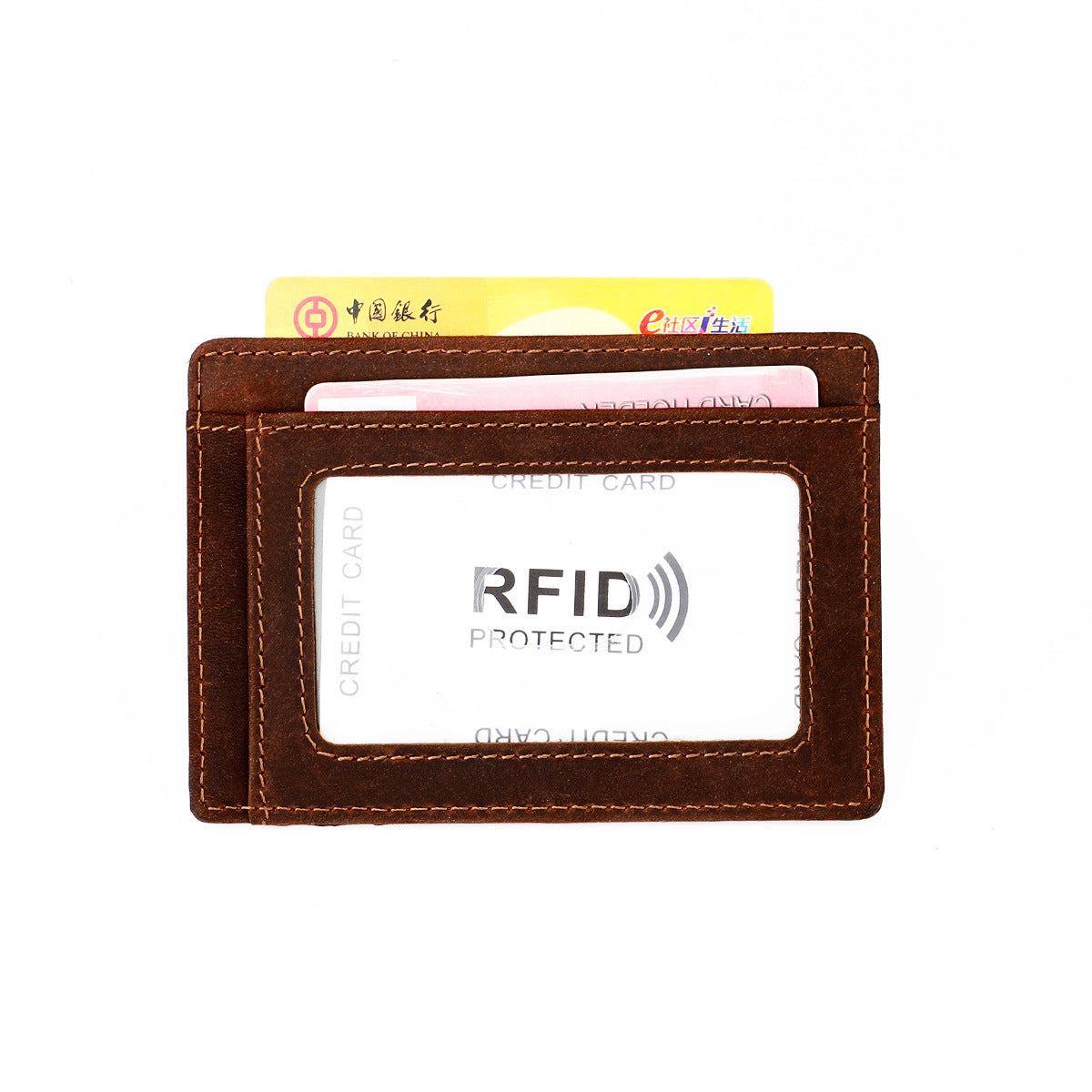 Crazy Horse Leather Card Holder with Positioning Tracker - Protective Case - ArtOm_farm™ LEATHER