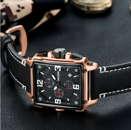 Vintage Leather Men's Watch - Timeless Square Design - ArtOm_farm™ LEATHER 