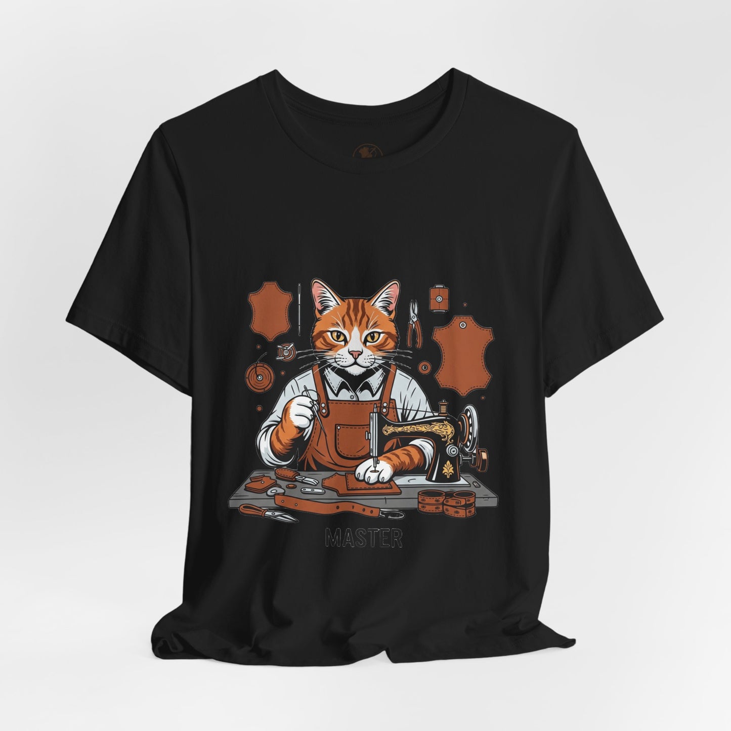Crafty Cat Master Tee - Funny Cat Shirt for Unisex Pet Lovers, Unique Cat Apparel Gift for Cat Owners - ArtOm_farm™ LEATHER 