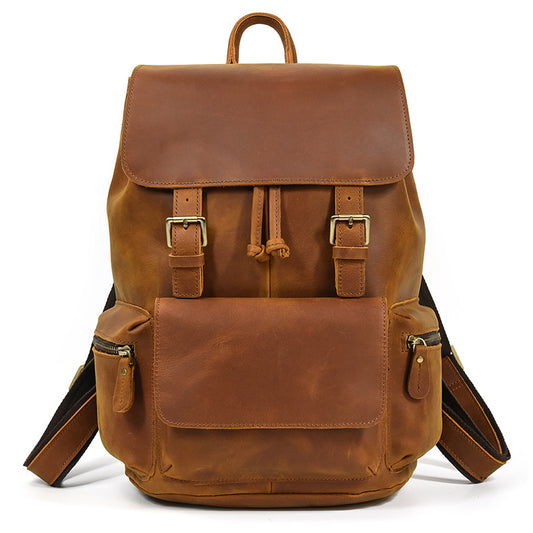 Men's Retro Leather Backpack - Stylish Crazy Horse Leather Design for Casual Use - ArtOm_farm™ LEATHER