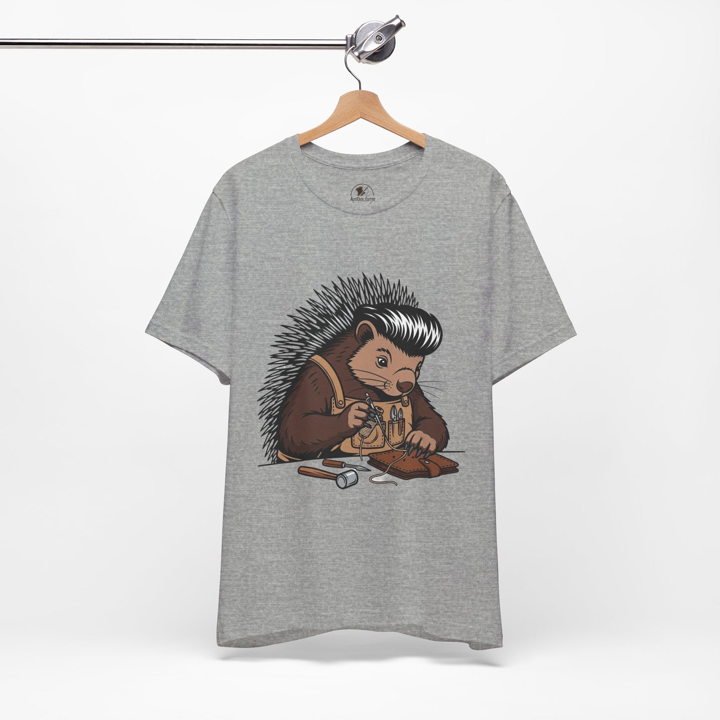 Quirky Hedgehog T-Shirt - Cute Animal Tee for Crafting Enthusiasts and Nature Lovers - Unisex Short Sleeve Shirt - ArtOm_farm™ LEATHER 