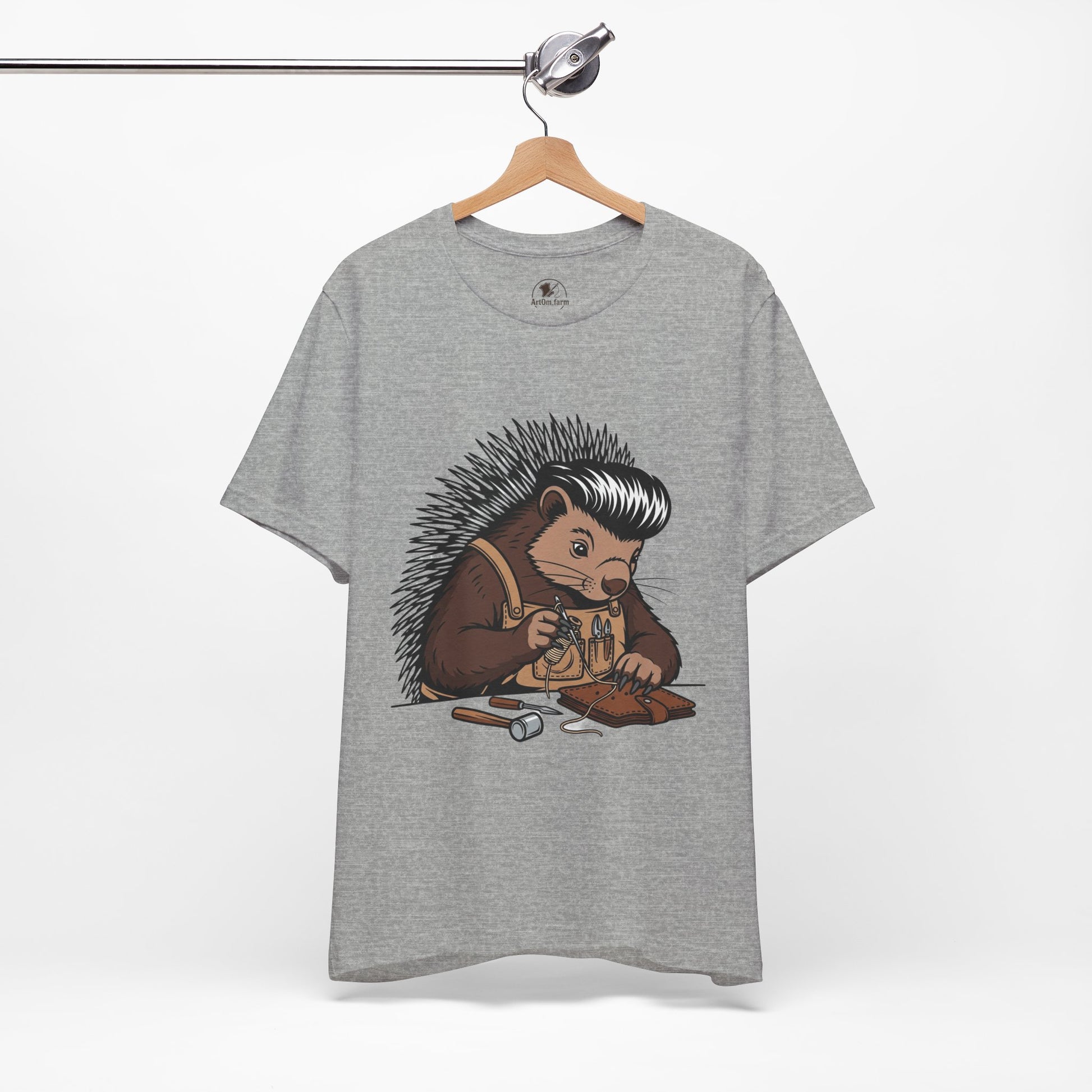 Quirky Hedgehog T-Shirt - Cute Animal Tee for Crafting Enthusiasts and Nature Lovers - Unisex Short Sleeve Shirt - ArtOm_farm™ LEATHER 