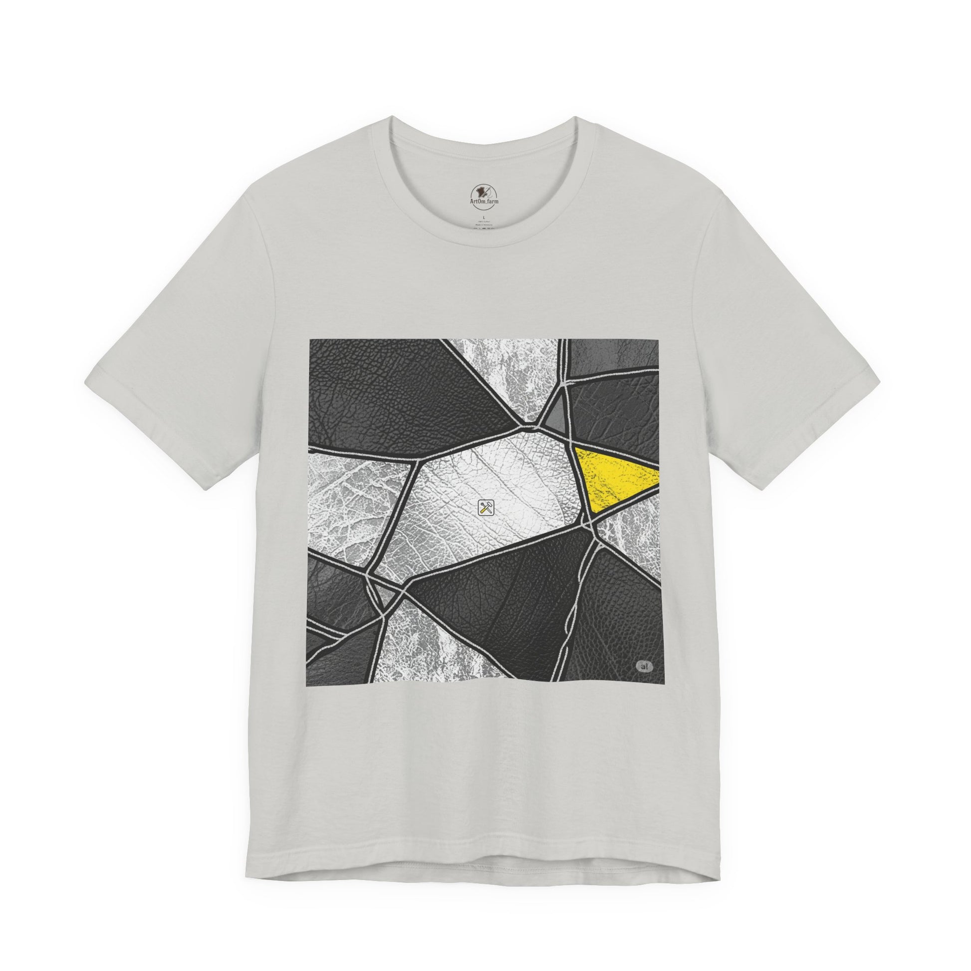 Stylish Geometric Graphic Tee - Modern Art T-Shirt for Casual Wear | Unisex Short Sleeve Shirt, Perfect Gift for Art Lovers and Unique Personal Style - ArtOm_farm™ LEATHER