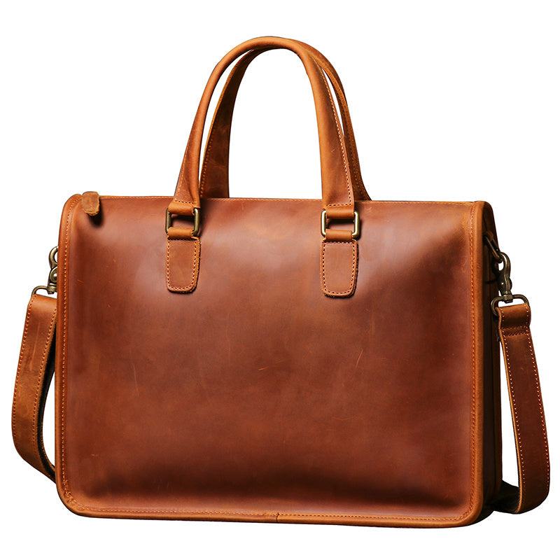 Men's Leather Briefcase - Crazy Horse Leather Briefcase for Laptop - ArtOm_farm™ LEATHER 
