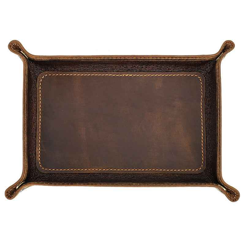 Retro Leather Decorative Tray - Stylish Crazy Horse Design for Elegant Home Decor