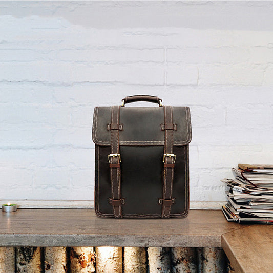 Men's Vintage Leather Backpack - Fashionable Crazy Horse Design - ArtOm_farm™ LEATHER 