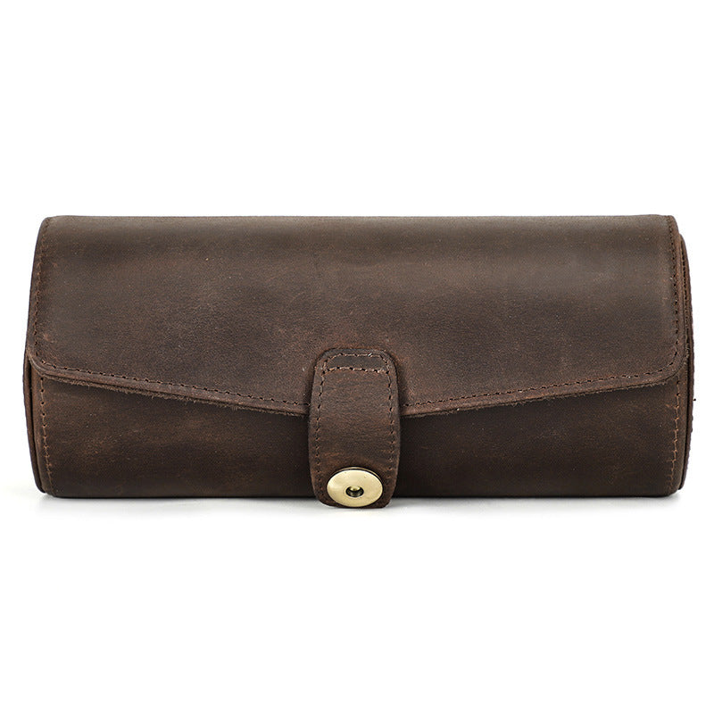Retro Leather Storage Box - Cylindrical Suit Button Crazy Horse Design - ArtOm_farm™ LEATHER