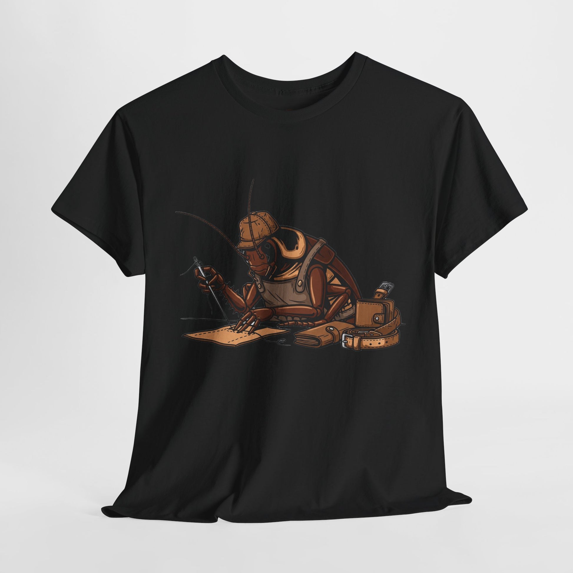 Creative Fishing Tee - Eco-Friendly Fishing Shirt with Cartoon Crab Design, Perfect Gift for Fisherman, Unisex Heavy Cotton Tee - ArtOm_farm™ LEATHER