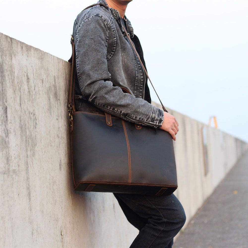 Simple Retro Leather Bag - Portable Crazy Horse Leather Men's Shoulder Messenger Briefcase - ArtOm_farm™ LEATHER 