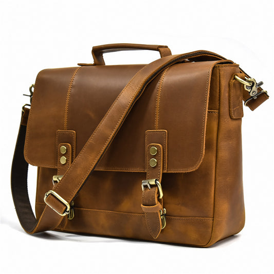Men's Leather Tote Bag - Crazy Horse Official Document Leather Tote Bag - ArtOm_farm™ LEATHER 