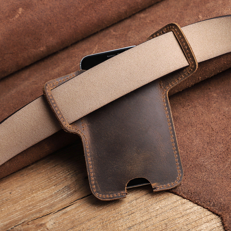 Apple iPhone 12 Leather Case with Card Holder - Crazy Horse Leather Mobile Phone Holster - ArtOm_farm™ LEATHER 