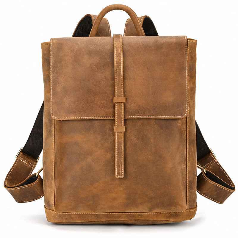 Men's Retro Leather Backpack Made of Genuine Crazy Horse Leather for Outdoor Adventures