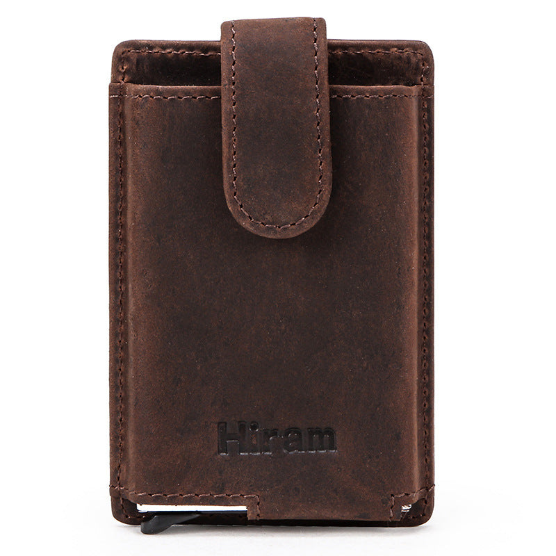 Crazy Horse Leather Coin Purse with Automatic Anti-Theft Zipper Buckle - ArtOm_farm™ LEATHER 