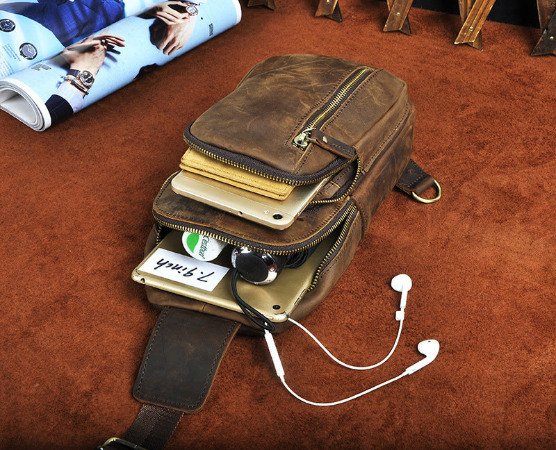 Crazy Horse Leather Bag - Vintage Cowhide Men's Messenger Bag - ArtOm_farm™ LEATHER 