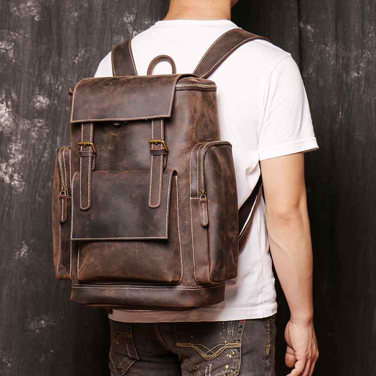Men's Leather Backpack - Crazy Horse Genuine Leather Design - ArtOm_farm™ LEATHER