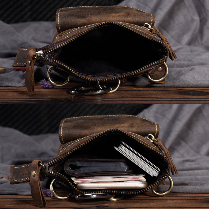 Crazy Horse Leather Waist Bag for Men - Handmade Crossbody Design - ArtOm_farm™ LEATHER 