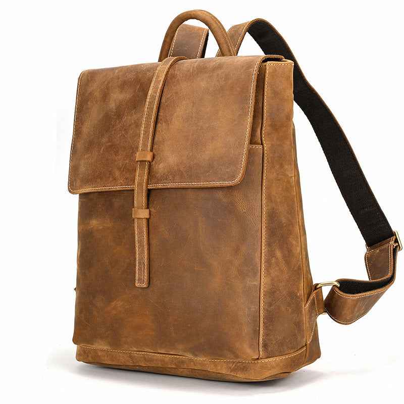 Men's Retro Leather Backpack Made of Genuine Crazy Horse Leather for Outdoor Adventures