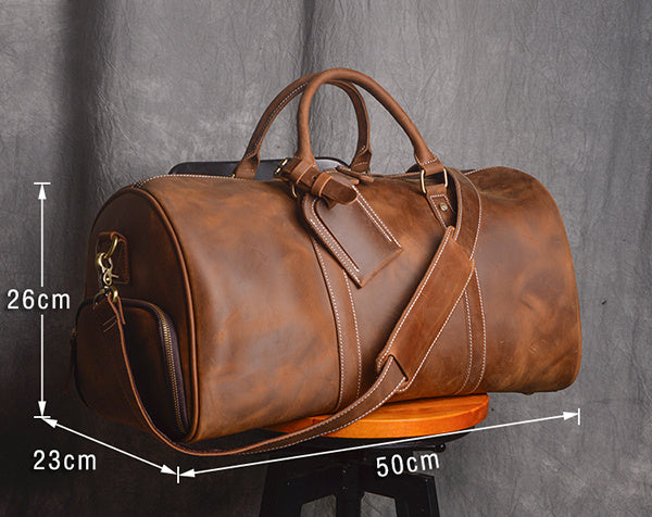 Retro Men's Leather Luggage Bag in Crazy Horse Leather - European and American Style - ArtOm_farm™ LEATHER