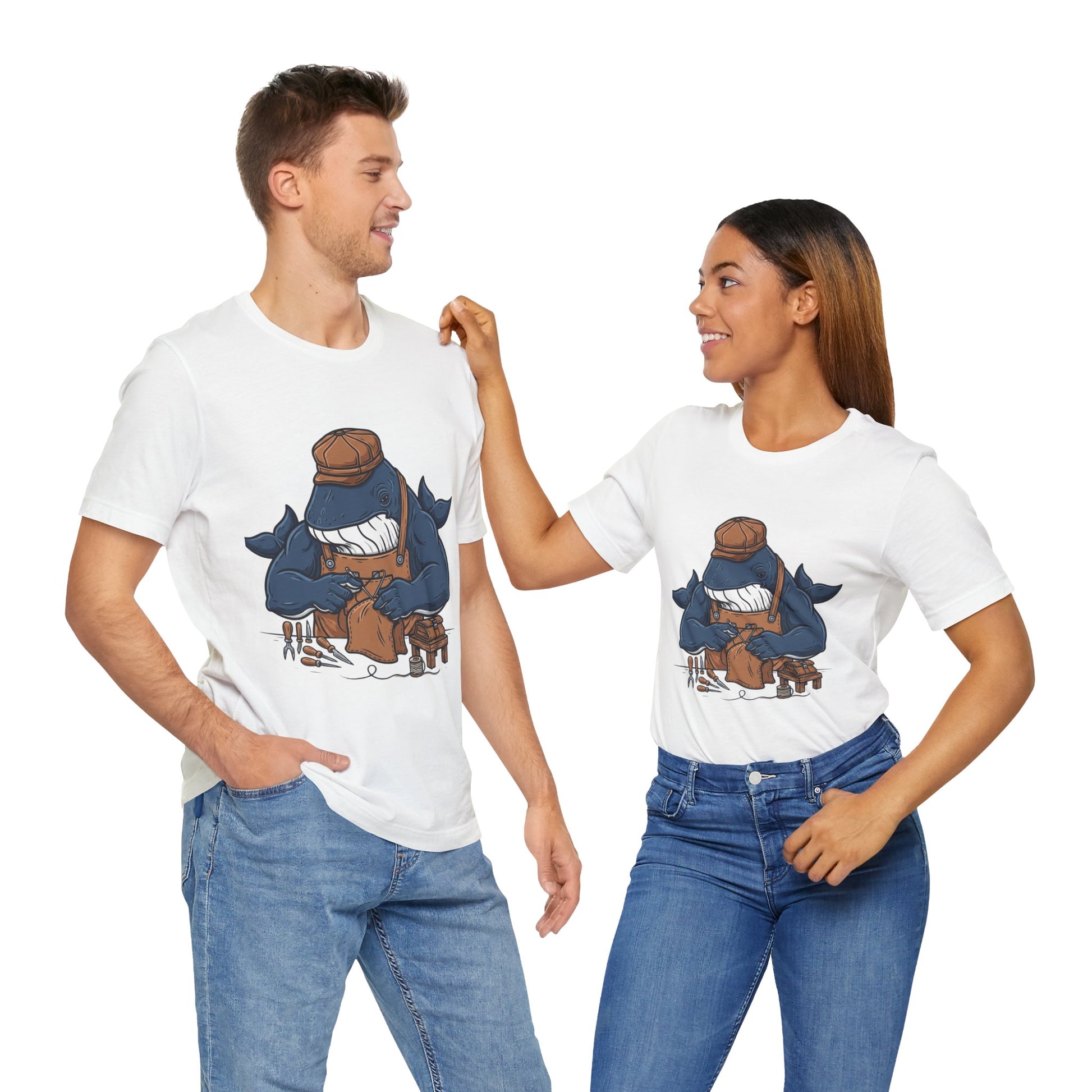 Crafty Shark Tee - Fun Unisex Casual Shirt for Ocean Lovers, Unique Gift Idea and Art Inspired Apparel - ArtOm_farm™ LEATHER