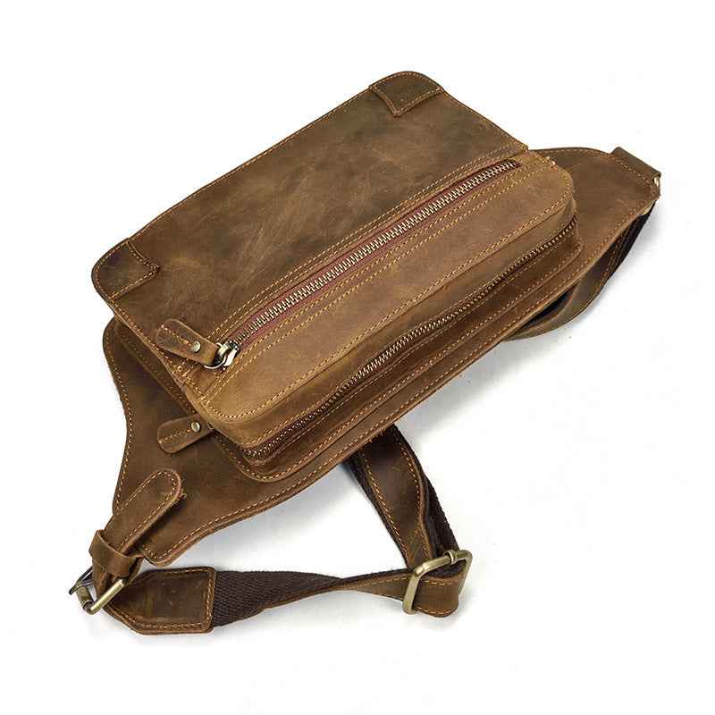 Men's Retro Leather Waist Bag in Crazy Horse Leather
