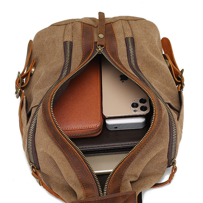 Retro Chest Bag Male Crazy Horse Leather Canvas Multifunctional Single Shoulder Diagonal European American Backpack - ArtOm_farm™ LEATHER 