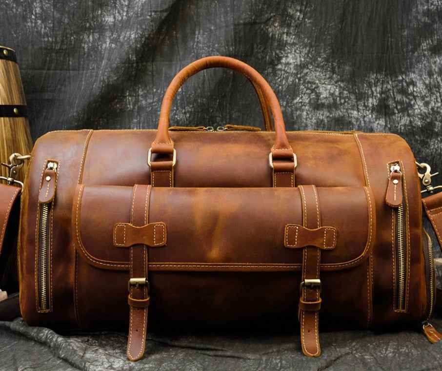 Men's Retro Leather Travel Bag - Premium Crazy Horse Leather Design