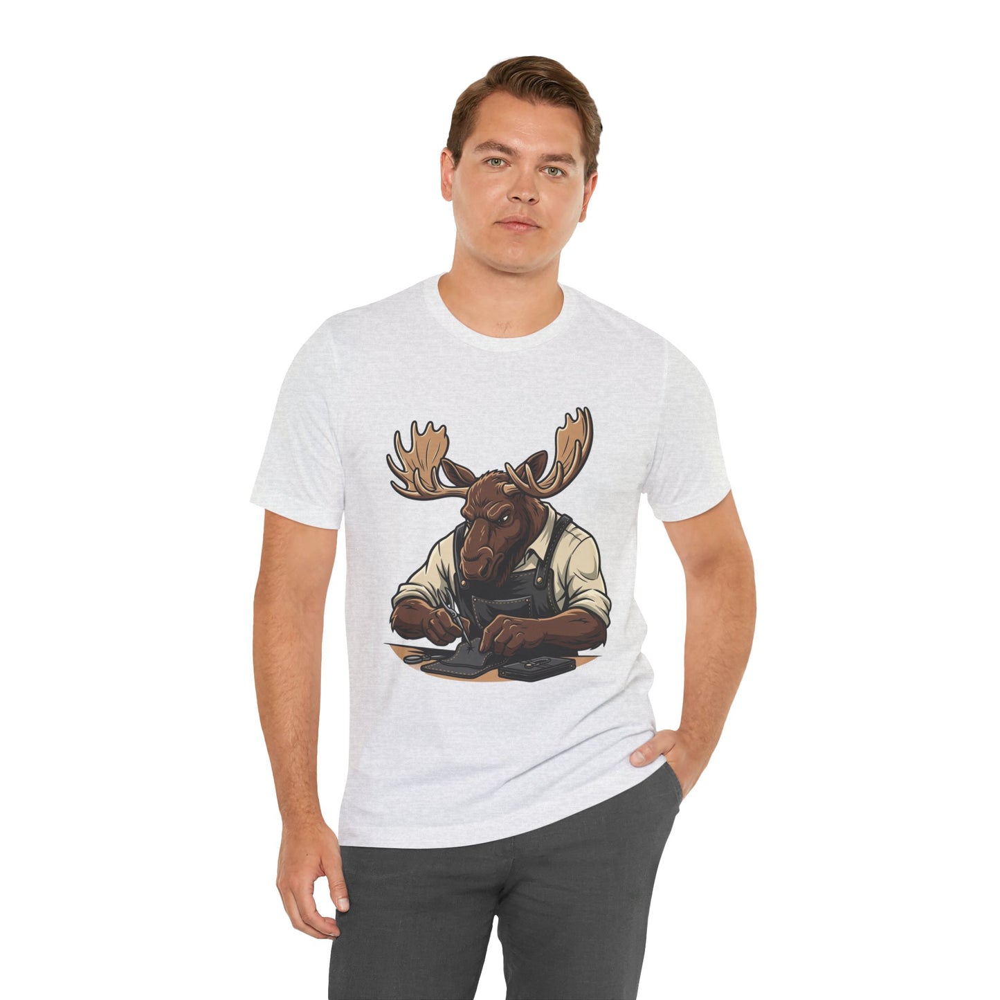 Moose Graphic Tee - Funny Animal Shirt for Nature Lovers, Unique Casual Outfit in Woodland Style - ArtOm_farm™ LEATHER 