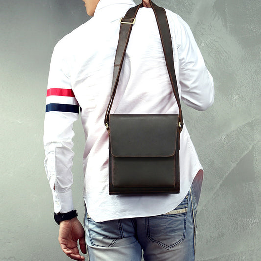 Crazy Horse Leather Crossbody Bag for Men - One Shoulder Diagonal Retro Design - ArtOm_farm™ LEATHER 