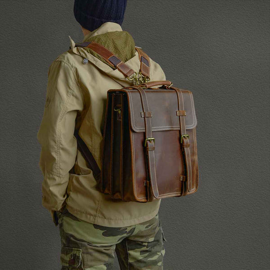 Multifunctional Vintage Leather Backpack in Crazy Horse Leather Design
